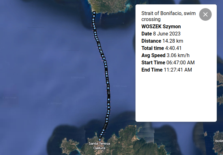 Crossing Strait of Bonifacio, Track of WOSZEK Szymon